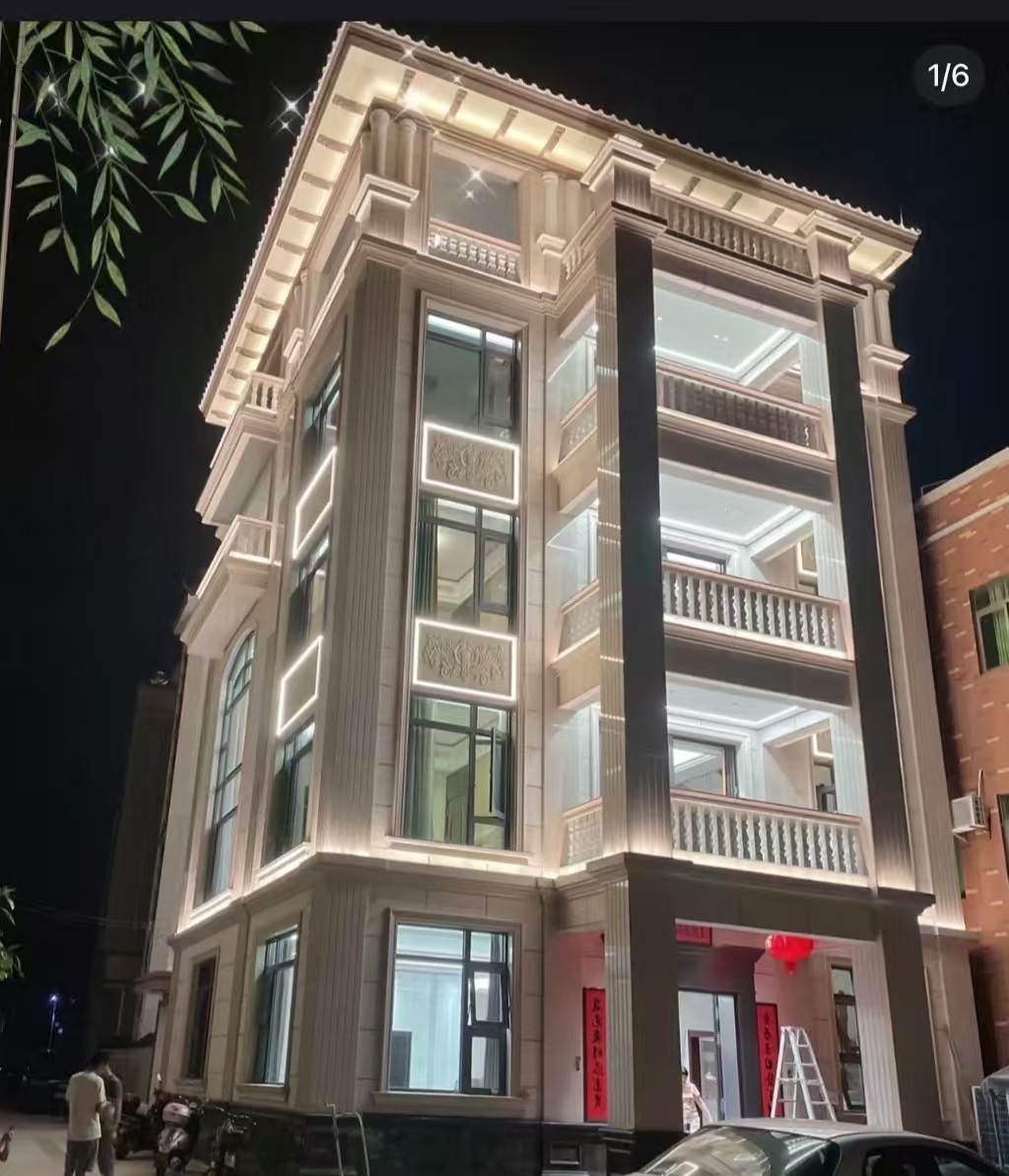 鹰潭 芝麻白花岗岩别墅外墙夜间效果