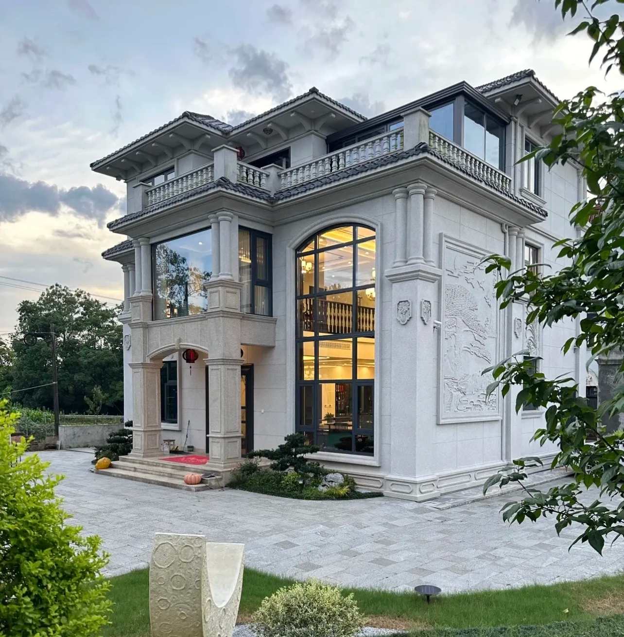 鹰潭 白麻花岗岩私人别墅干挂石材豪华定制