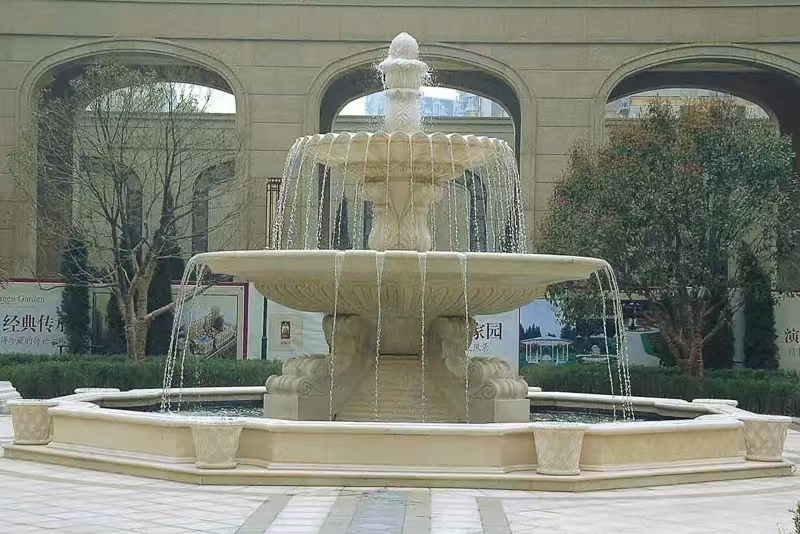 鹰潭 黄金麻花岗岩异型加工——户外庭院石雕流水喷泉